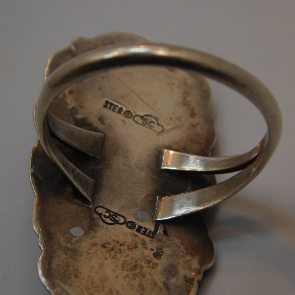 Sterling Turquoise and coral Ring Signed - Picture 4 of 4